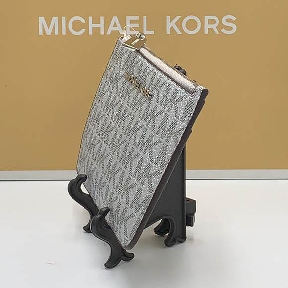 MICHAEL KORS JET SET TRAVEL SMALL TOP ZIP COINPOUCH WITH ID CARD SILVER … - Picture 7 of 12